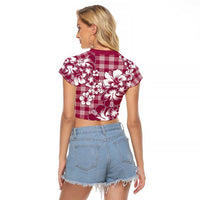 Hibiscus Pakala Royal Magenta Raglan Cropped T Shirt Tropical Floral Stylized - Polynesian Pride