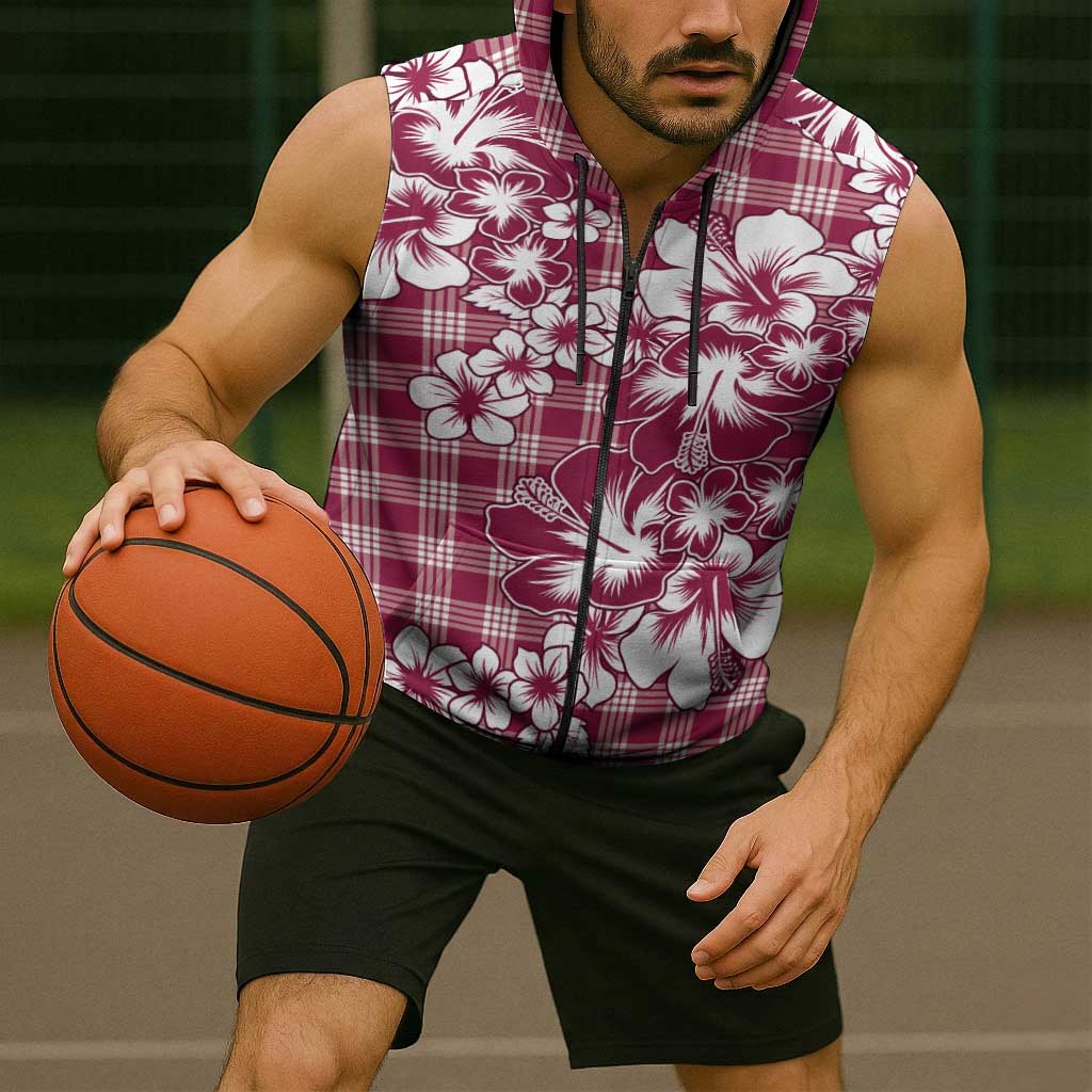 Hibiscus Pakala Royal Magenta Sleeveless Zip Hoodie Tropical Floral Stylized - Polynesian Pride