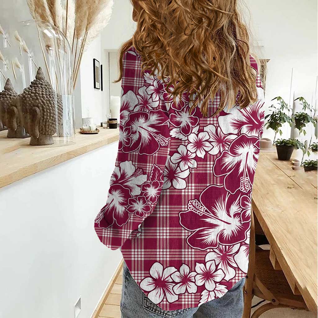 Hibiscus Pakala Royal Magenta Women Casual Shirt Tropical Floral Stylized - Polynesian Pride