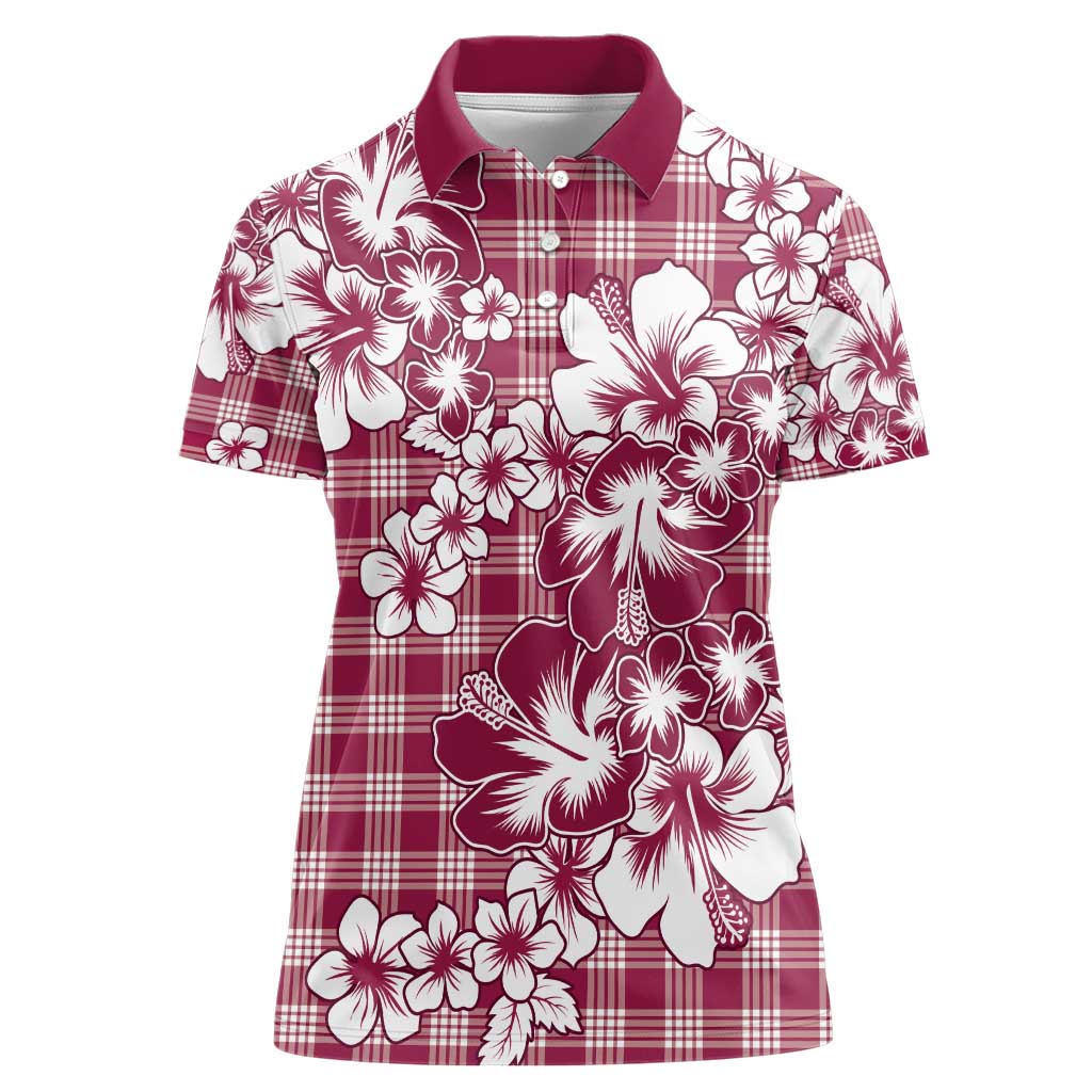 Hibiscus Pakala Royal Magenta Women Polo Shirt Tropical Floral Stylized - Polynesian Pride