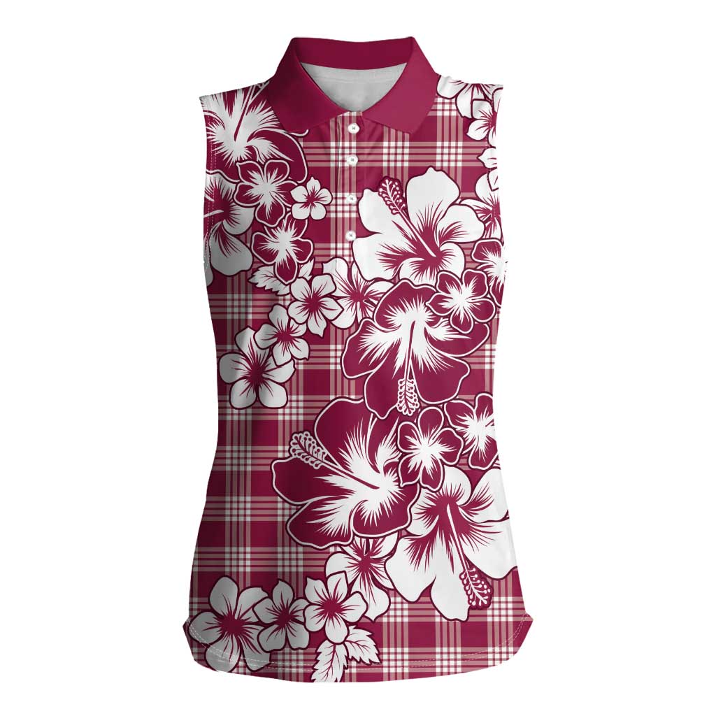 Hibiscus Pakala Royal Magenta Women Sleeveless Polo Shirt Tropical Floral Stylized LT01 Female Magenta - Polynesian Pride
