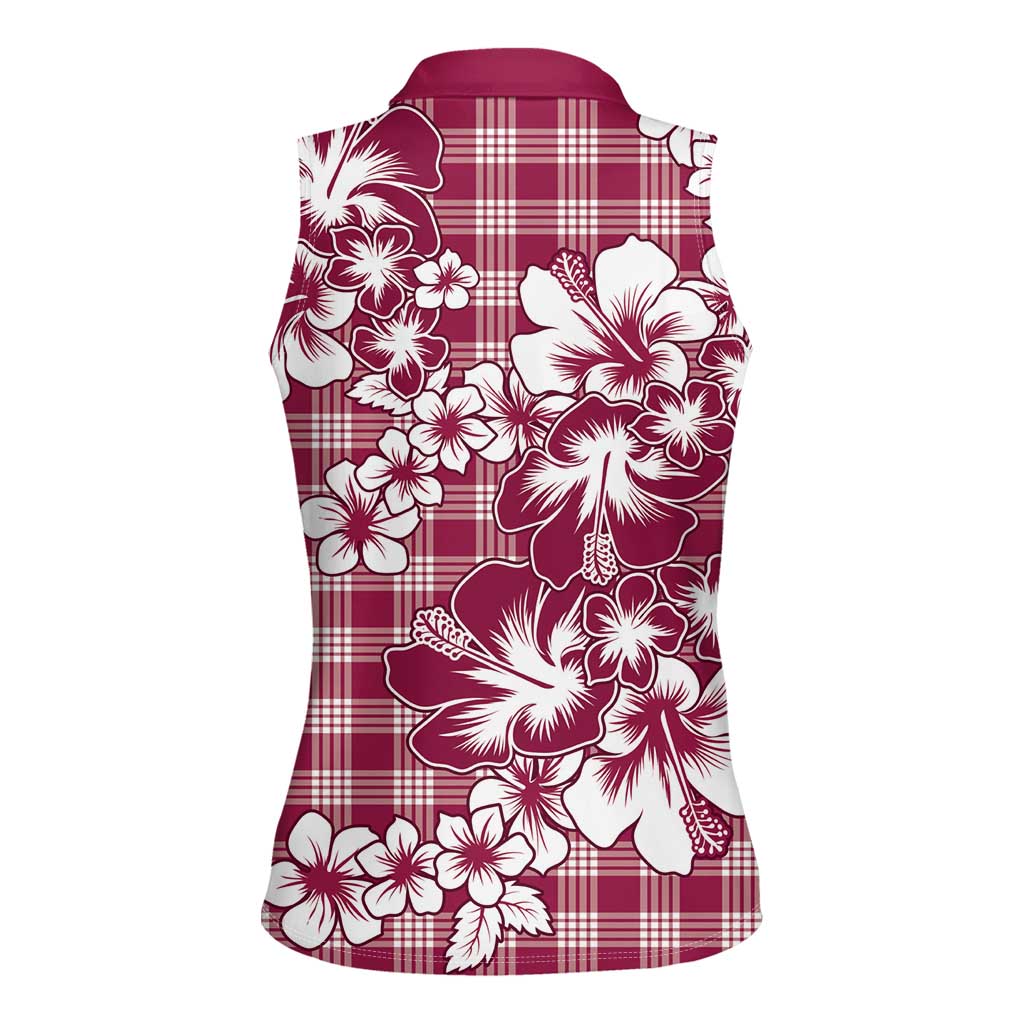 Hibiscus Pakala Royal Magenta Women Sleeveless Polo Shirt Tropical Floral Stylized LT01 - Polynesian Pride