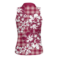 Hibiscus Pakala Royal Magenta Women Sleeveless Polo Shirt Tropical Floral Stylized LT01 - Polynesian Pride
