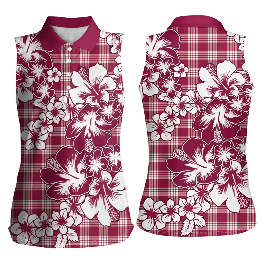 Hibiscus Pakala Royal Magenta Women Sleeveless Polo Shirt Tropical Floral Stylized LT01 - Polynesian Pride