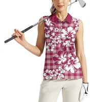 Hibiscus Pakala Royal Magenta Women Sleeveless Polo Shirt Tropical Floral Stylized LT01 - Polynesian Pride