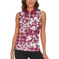 Hibiscus Pakala Royal Magenta Women Sleeveless Polo Shirt Tropical Floral Stylized LT01 - Polynesian Pride