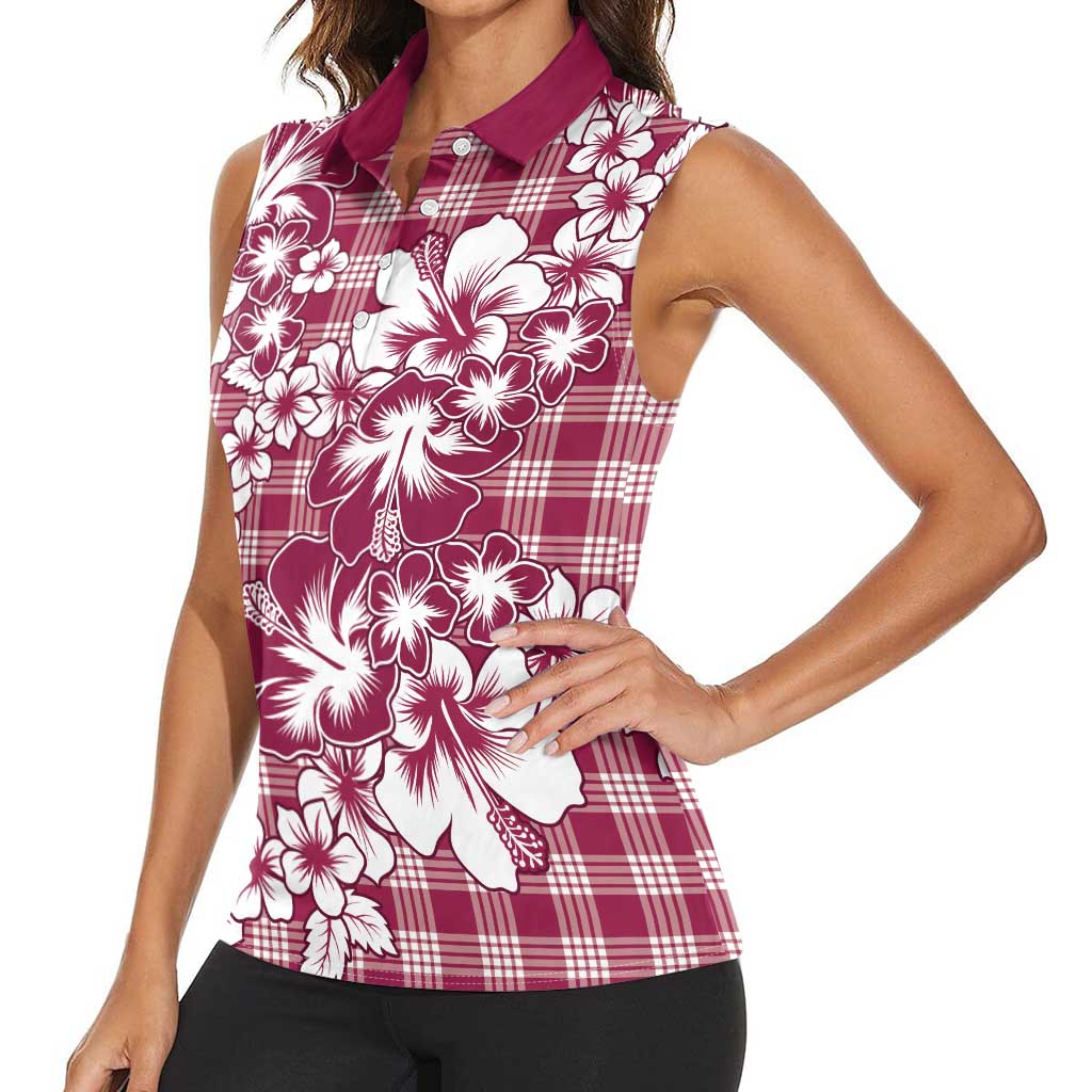 Hibiscus Pakala Royal Magenta Women Sleeveless Polo Shirt Tropical Floral Stylized LT01 - Polynesian Pride