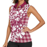 Hibiscus Pakala Royal Magenta Women Sleeveless Polo Shirt Tropical Floral Stylized LT01 - Polynesian Pride