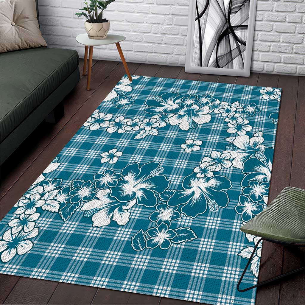Hibiscus Pakala Ocean Depths Blue Area Rug Tropical Floral Stylized LT01 Blue - Polynesian Pride