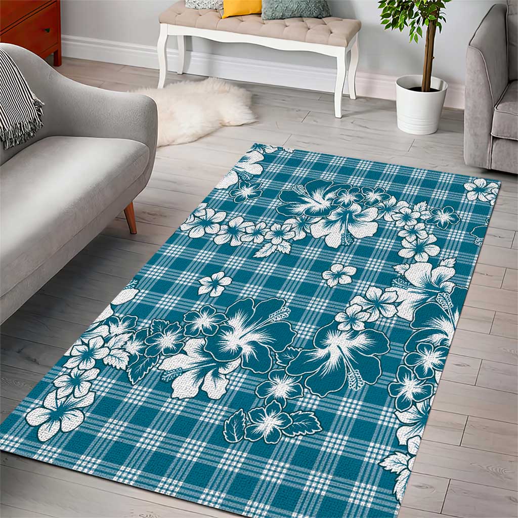 Hibiscus Pakala Ocean Depths Blue Area Rug Tropical Floral Stylized LT01 - Polynesian Pride