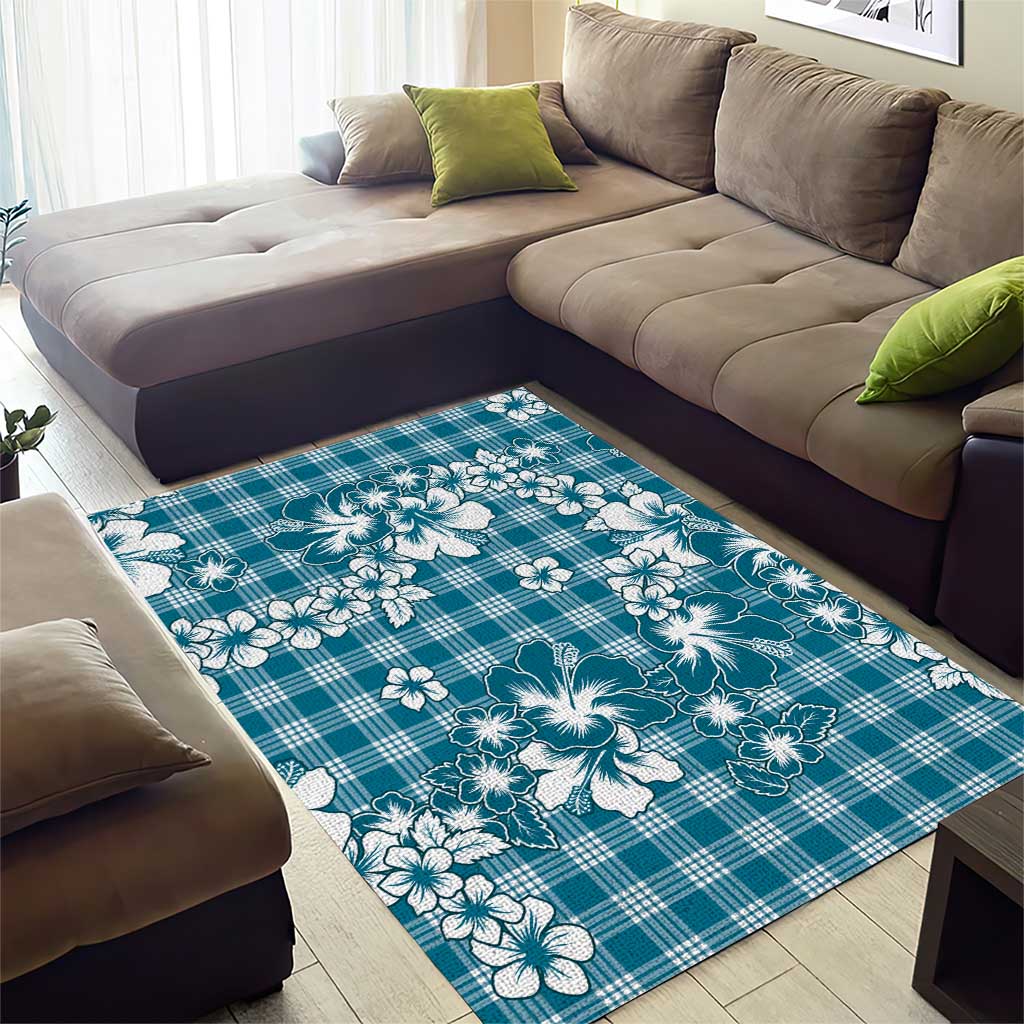Hibiscus Pakala Ocean Depths Blue Area Rug Tropical Floral Stylized LT01 - Polynesian Pride