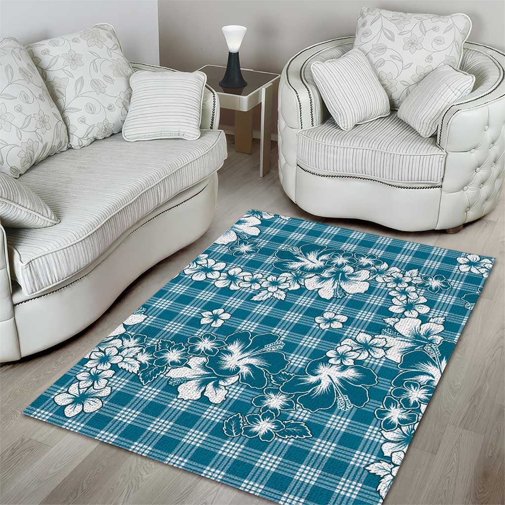 Hibiscus Pakala Ocean Depths Blue Area Rug Tropical Floral Stylized LT01 - Polynesian Pride