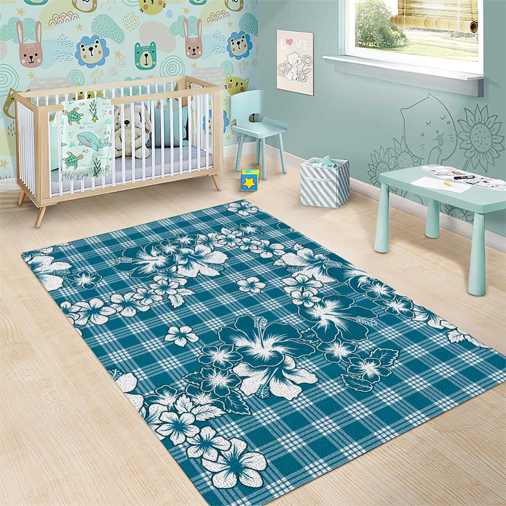 Hibiscus Pakala Ocean Depths Blue Area Rug Tropical Floral Stylized LT01 - Polynesian Pride