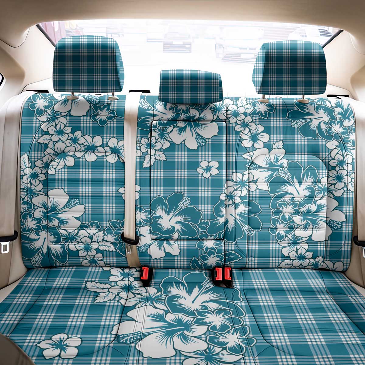 Hibiscus Pakala Ocean Depths Blue Back Car Seat Cover Tropical Floral Stylized - Polynesian Pride