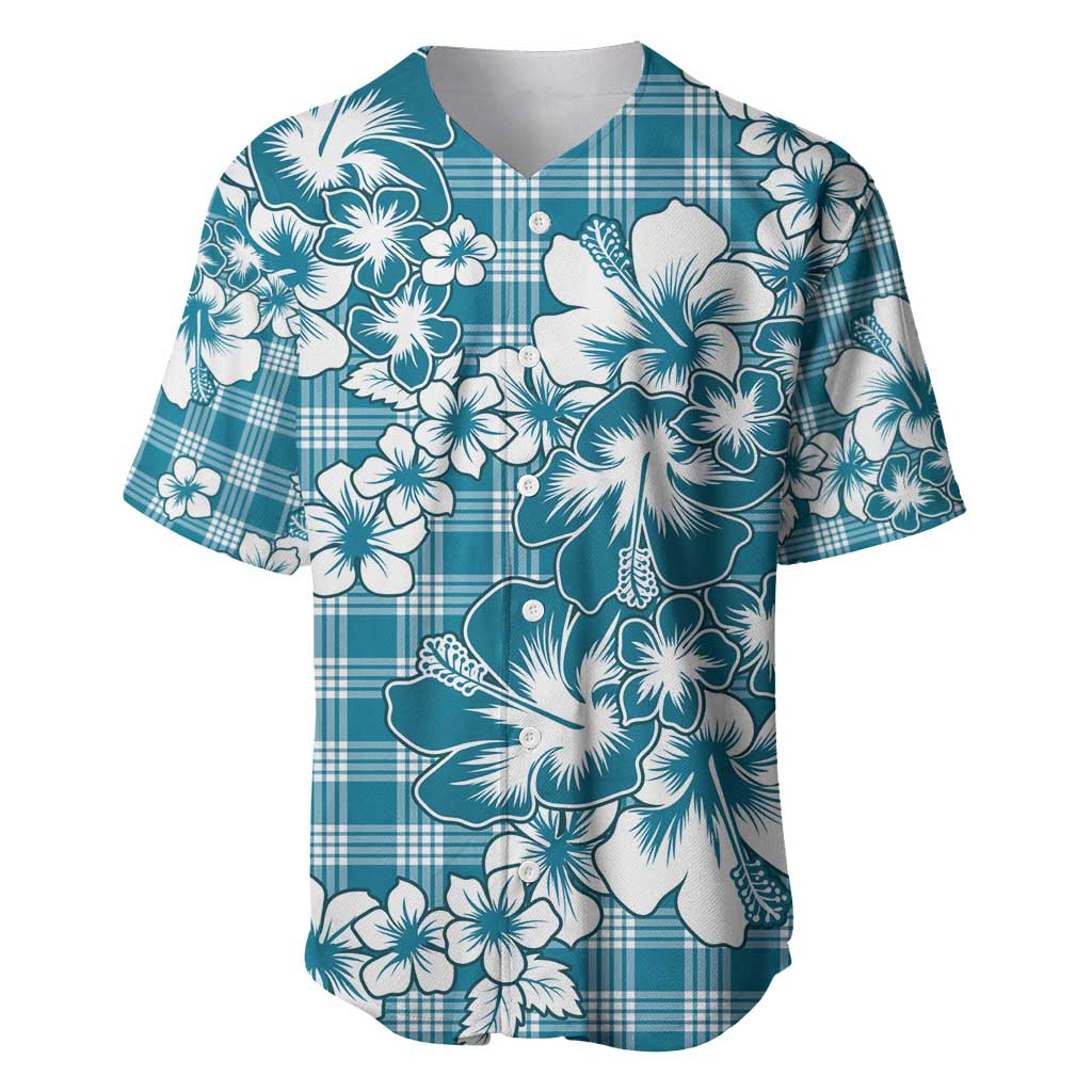 Hibiscus Pakala Ocean Depths Blue Baseball Jersey Tropical Floral Stylized LT01 Blue - Polynesian Pride