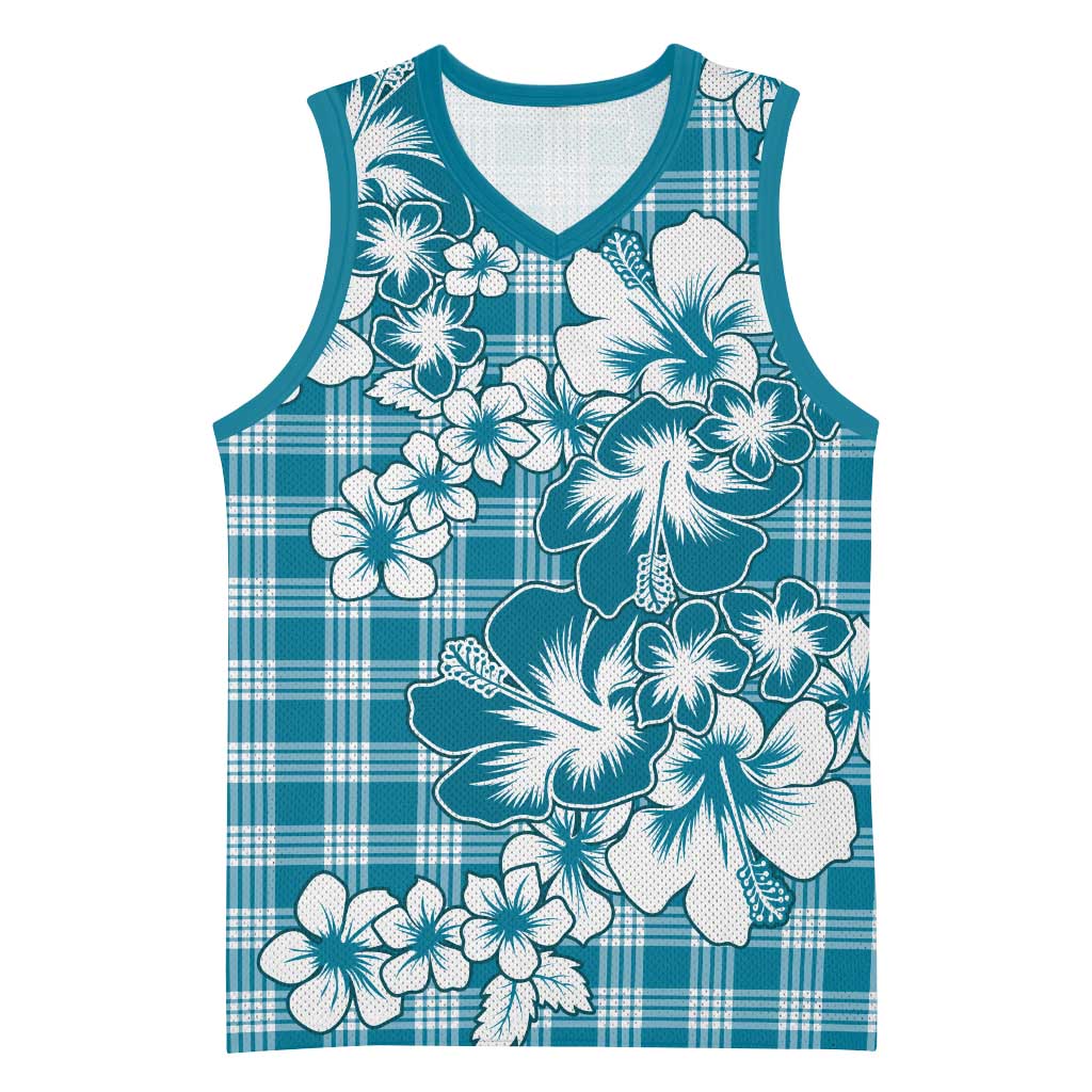 Hibiscus Pakala Ocean Depths Blue Basketball Jersey Tropical Floral Stylized LT01 Unisex Blue - Polynesian Pride