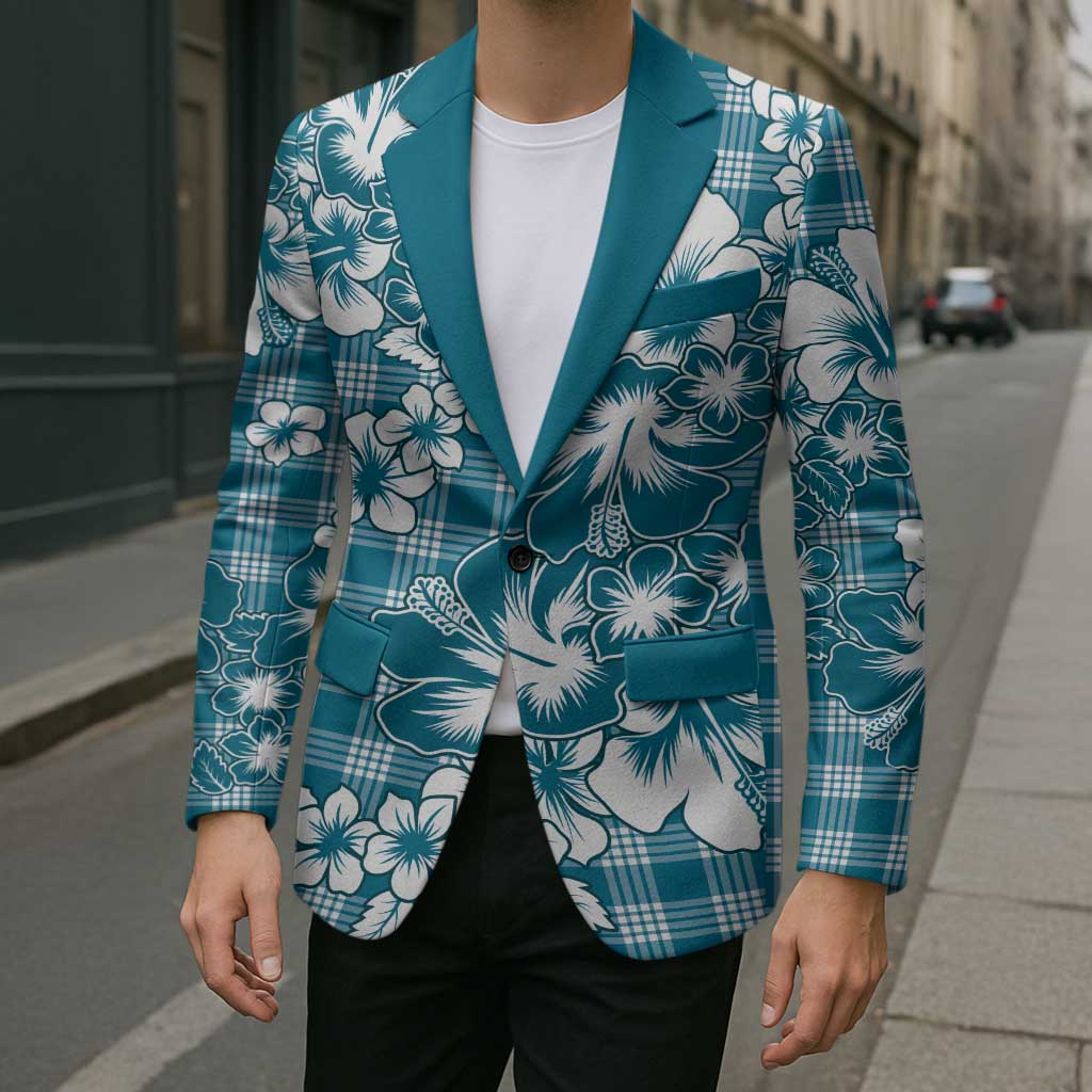 Hibiscus Pakala Ocean Depths Blue Blazer Tropical Floral Stylized - Polynesian Pride