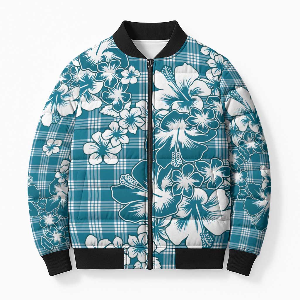 Hibiscus Pakala Ocean Depths Blue Bomber Puffer Jacket Tropical Floral Stylized LT01 Unisex Blue - Polynesian Pride