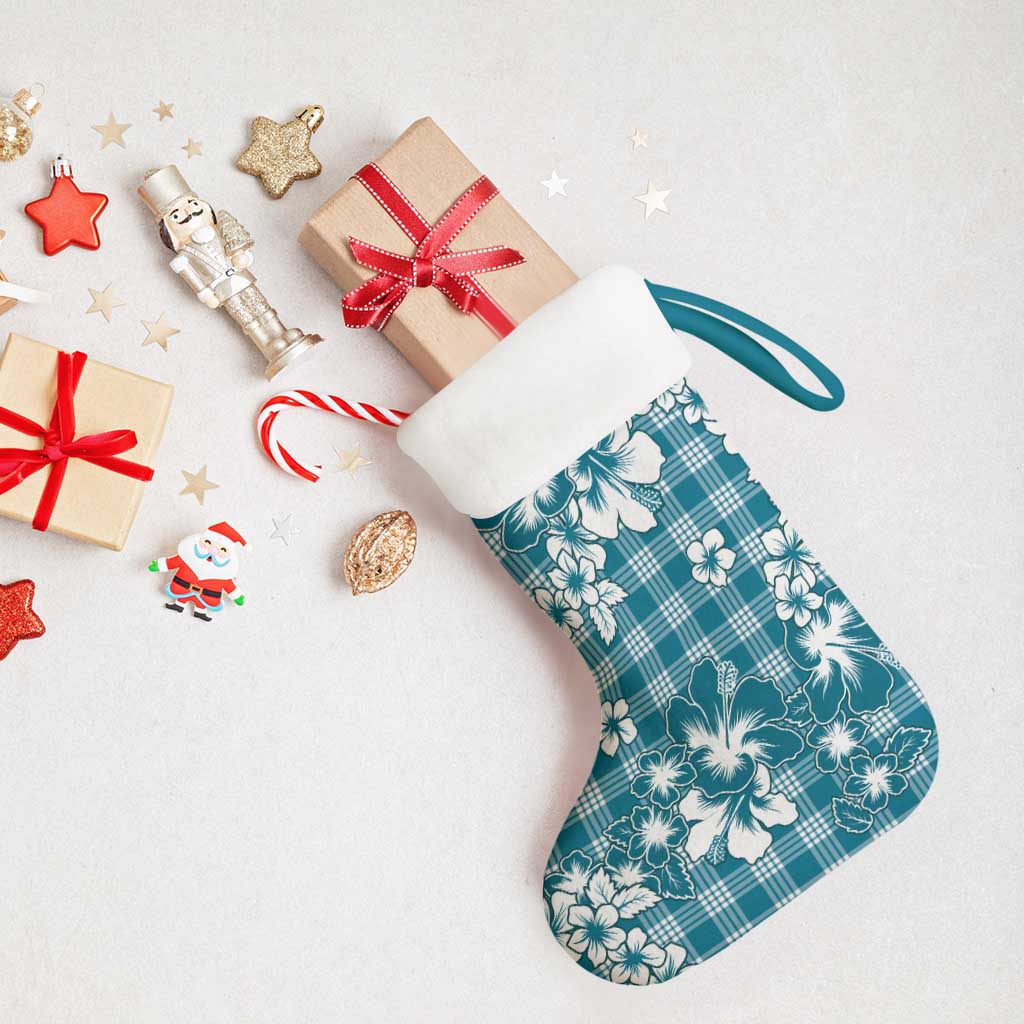Hibiscus Pakala Ocean Depths Blue Christmas Stocking Tropical Floral Stylized - Polynesian Pride