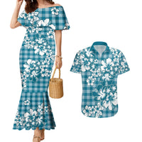 Hibiscus Pakala Ocean Depths Blue Couples Matching Mermaid Dress and Hawaiian Shirt Tropical Floral Stylized LT01 Blue - Polynesian Pride