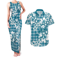 Hibiscus Pakala Ocean Depths Blue Couples Matching Tank Maxi Dress and Hawaiian Shirt Tropical Floral Stylized LT01 Blue - Polynesian Pride