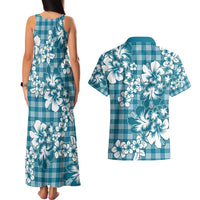 Hibiscus Pakala Ocean Depths Blue Couples Matching Tank Maxi Dress and Hawaiian Shirt Tropical Floral Stylized LT01 - Polynesian Pride
