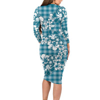 Hibiscus Pakala Ocean Depths Blue Family Matching Long Sleeve Bodycon Dress and Hawaiian Shirt Tropical Floral Stylized LT01 - Polynesian Pride