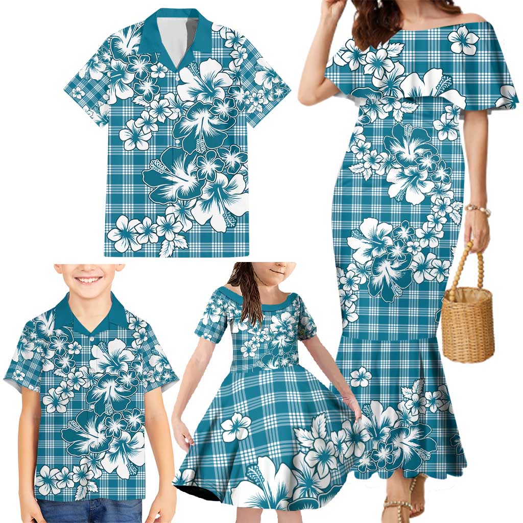 Hibiscus Pakala Ocean Depths Blue Family Matching Mermaid Dress and Hawaiian Shirt Tropical Floral Stylized LT01 - Polynesian Pride