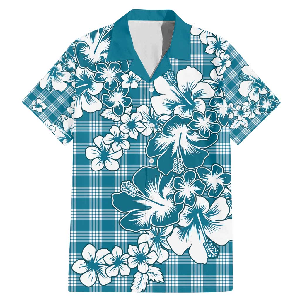 Hibiscus Pakala Ocean Depths Blue Family Matching Mermaid Dress and Hawaiian Shirt Tropical Floral Stylized LT01 Dad's Shirt - Short Sleeve Blue - Polynesian Pride