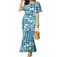 Hibiscus Pakala Ocean Depths Blue Family Matching Mermaid Dress and Hawaiian Shirt Tropical Floral Stylized LT01 Mom's Dress Blue - Polynesian Pride