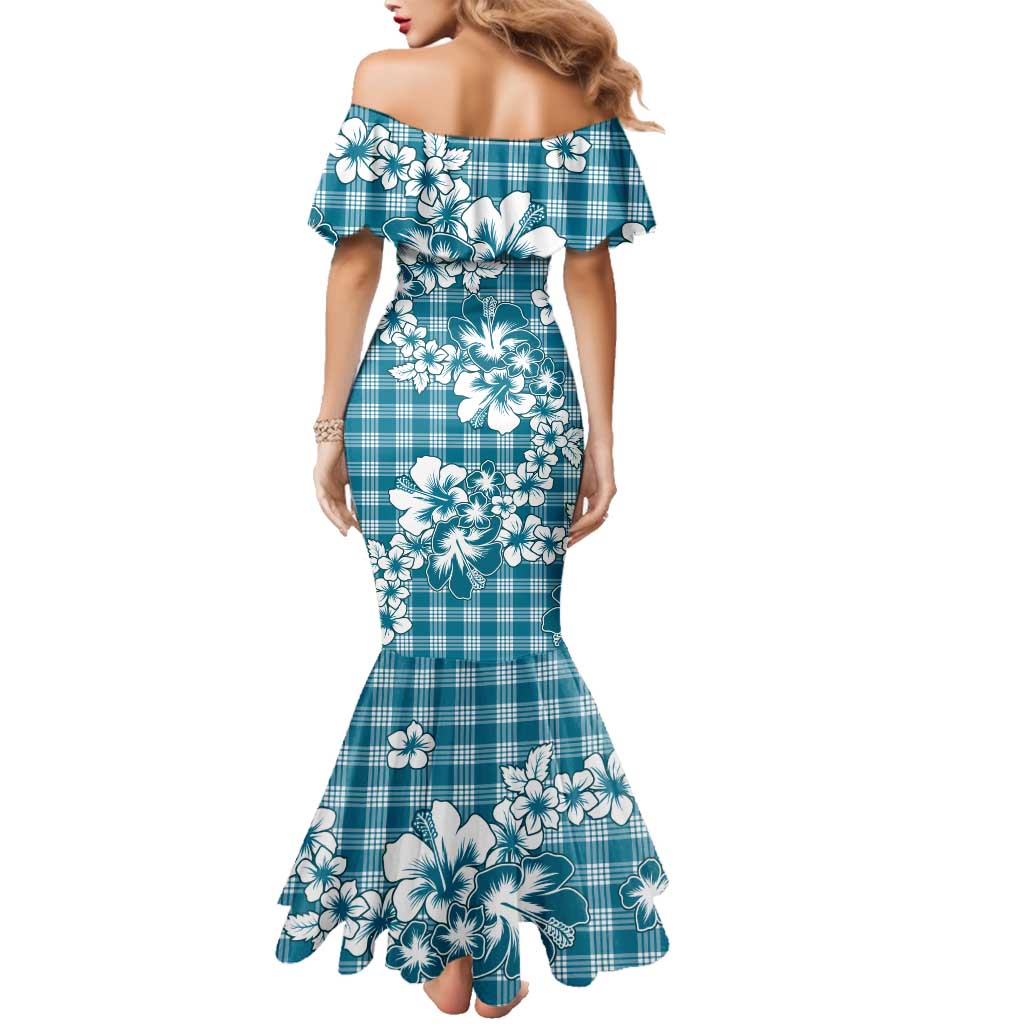 Hibiscus Pakala Ocean Depths Blue Family Matching Mermaid Dress and Hawaiian Shirt Tropical Floral Stylized LT01 - Polynesian Pride