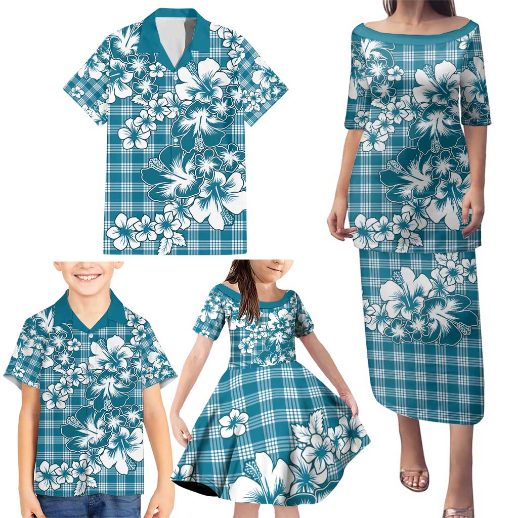 Hibiscus Pakala Ocean Depths Blue Family Matching Puletasi and Hawaiian Shirt Tropical Floral Stylized LT01 - Polynesian Pride