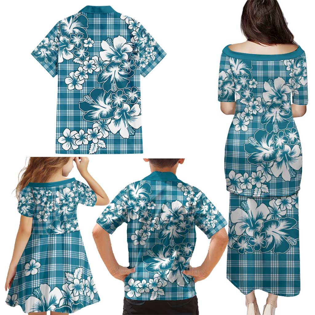 Hibiscus Pakala Ocean Depths Blue Family Matching Puletasi and Hawaiian Shirt Tropical Floral Stylized LT01 - Polynesian Pride