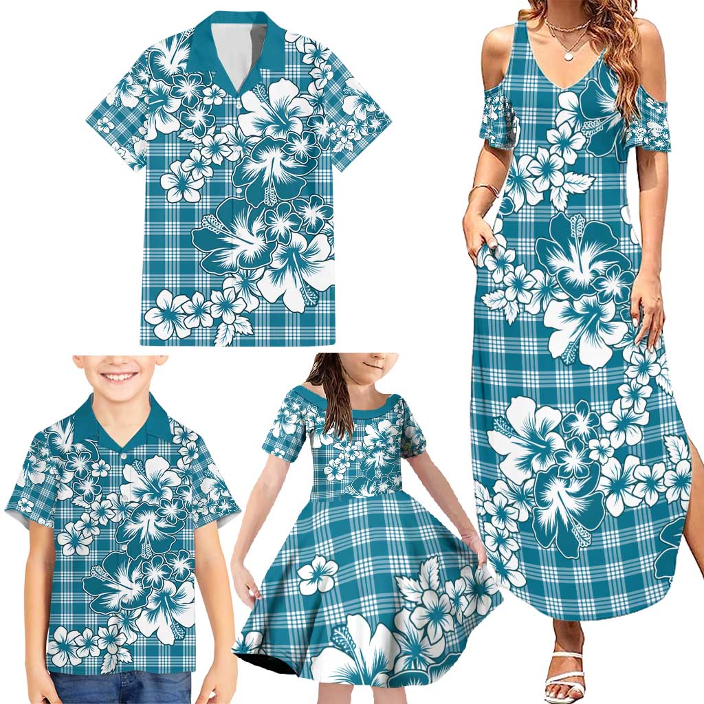 Hibiscus Pakala Ocean Depths Blue Family Matching Summer Maxi Dress and Hawaiian Shirt Tropical Floral Stylized LT01 - Polynesian Pride