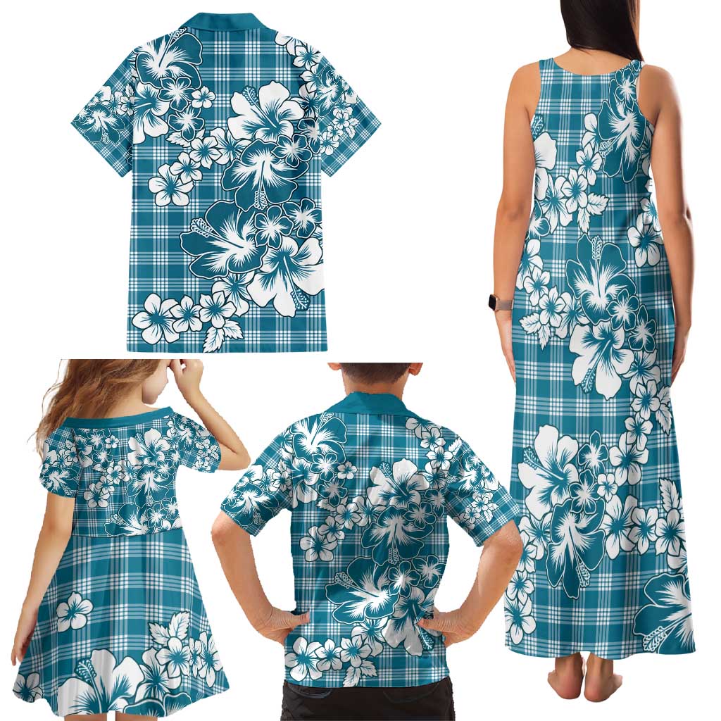 Hibiscus Pakala Ocean Depths Blue Family Matching Tank Maxi Dress and Hawaiian Shirt Tropical Floral Stylized LT01 - Polynesian Pride