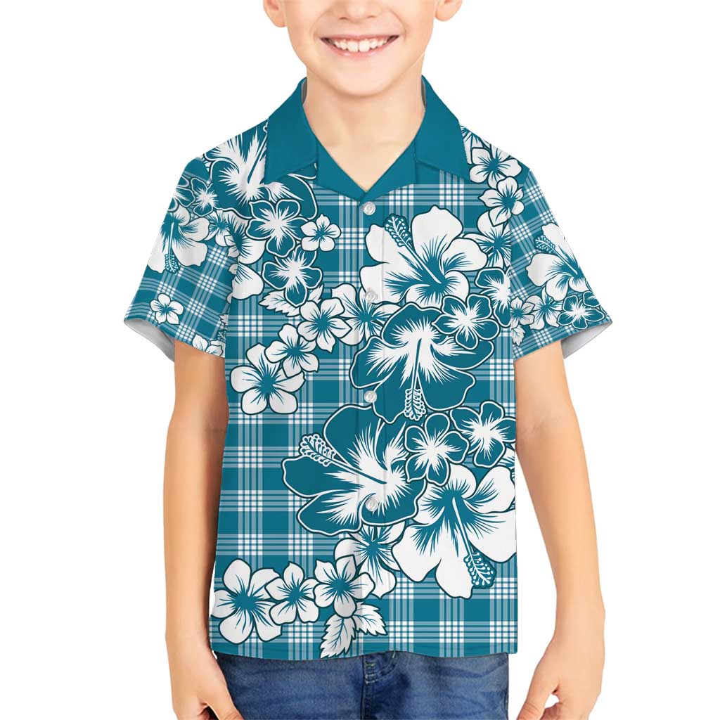 Hibiscus Pakala Ocean Depths Blue Family Matching Tank Maxi Dress and Hawaiian Shirt Tropical Floral Stylized LT01 Son's Shirt Blue - Polynesian Pride