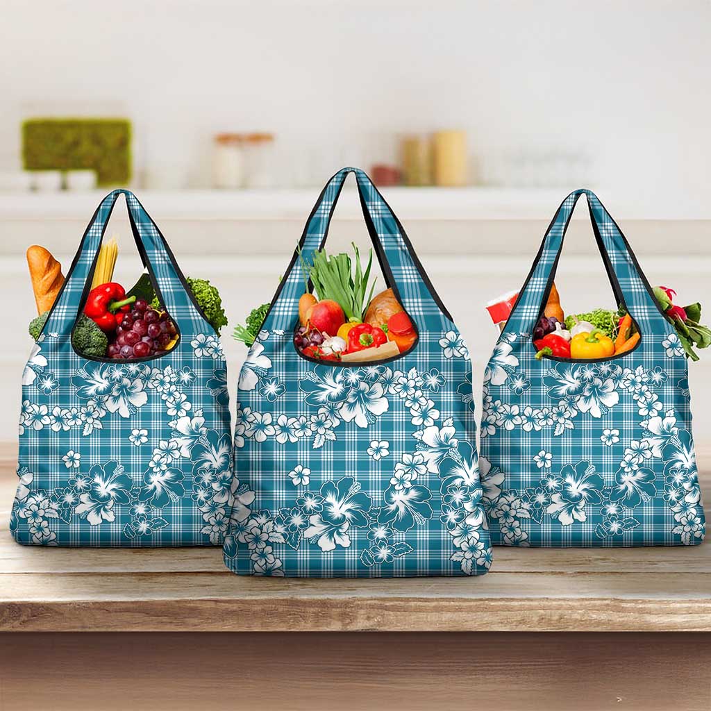 Hibiscus Pakala Ocean Depths Blue Grocery Bag Tropical Floral Stylized - Polynesian Pride
