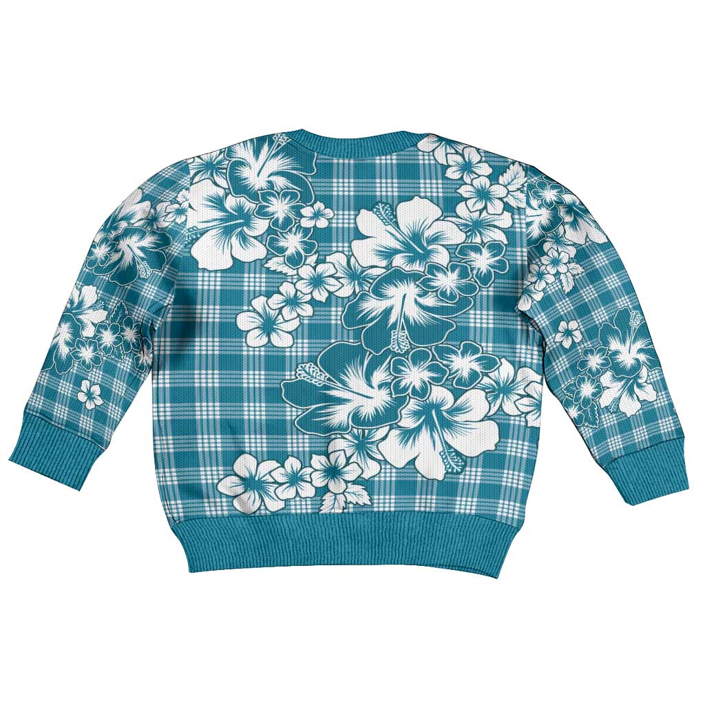 Hibiscus Pakala Ocean Depths Blue Kid Ugly Christmas Sweater Tropical Floral Stylized - Polynesian Pride