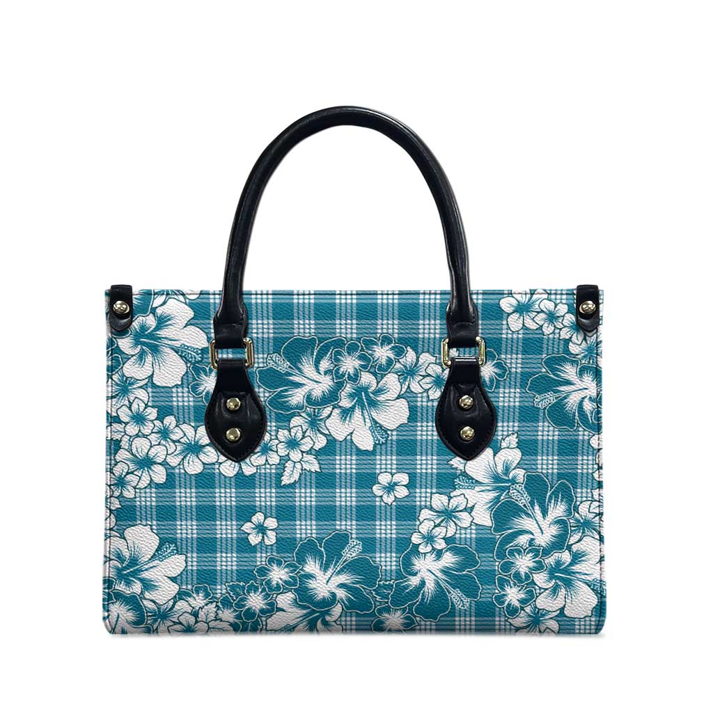 Hibiscus Pakala Ocean Depths Blue Leather Bag Tropical Floral Stylized - Polynesian Pride