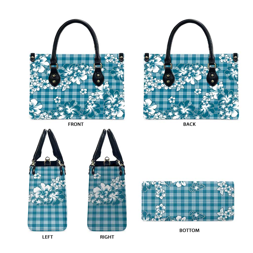 Hibiscus Pakala Ocean Depths Blue Leather Bag Tropical Floral Stylized - Polynesian Pride