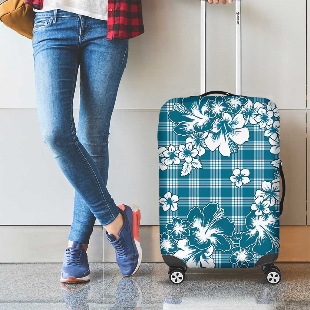 Hibiscus Pakala Ocean Depths Blue Luggage Cover Tropical Floral Stylized - Polynesian Pride