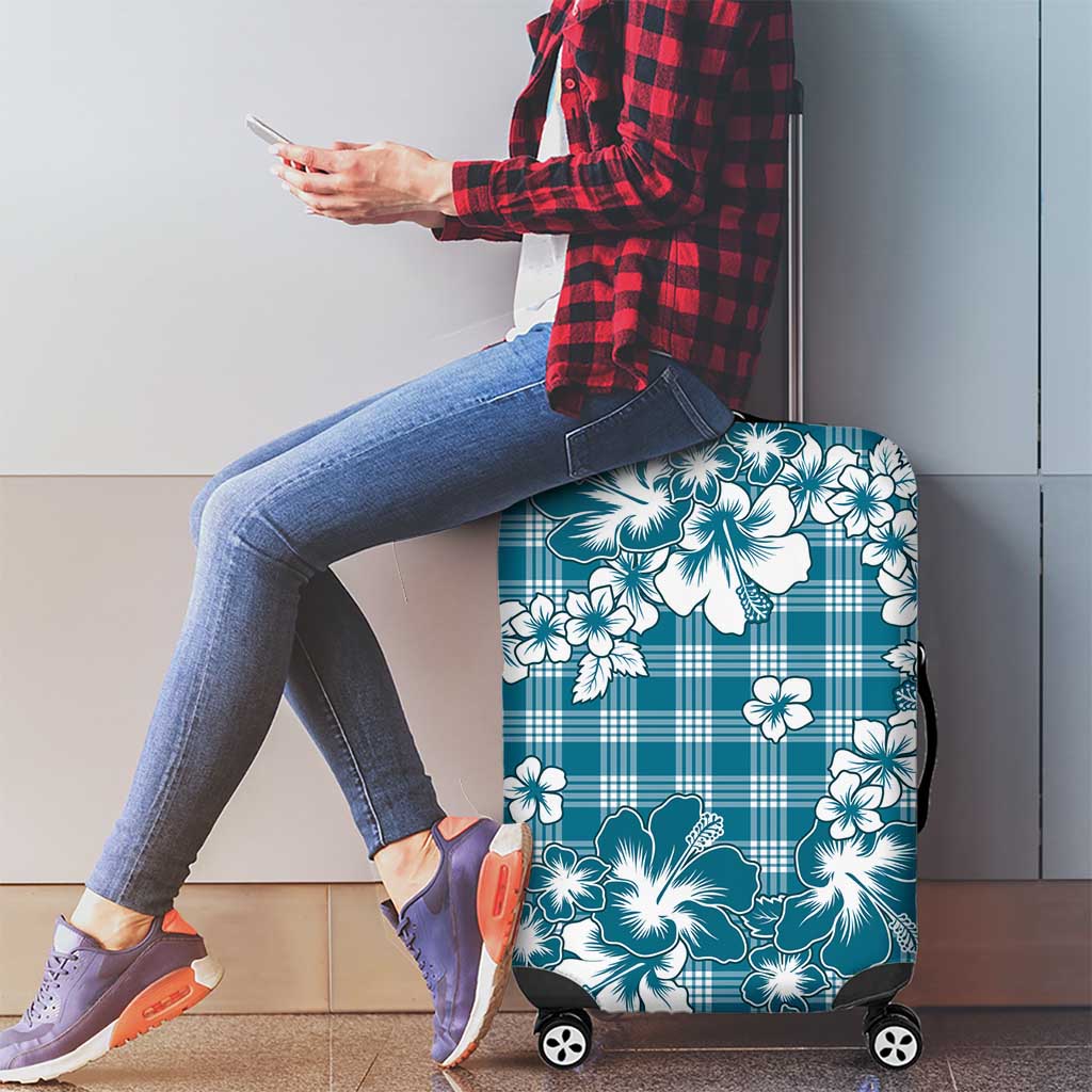 Hibiscus Pakala Ocean Depths Blue Luggage Cover Tropical Floral Stylized - Polynesian Pride