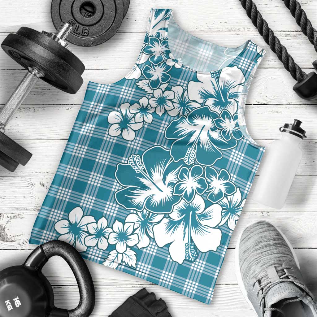 Hibiscus Pakala Ocean Depths Blue Men Tank Top Tropical Floral Stylized - Polynesian Pride