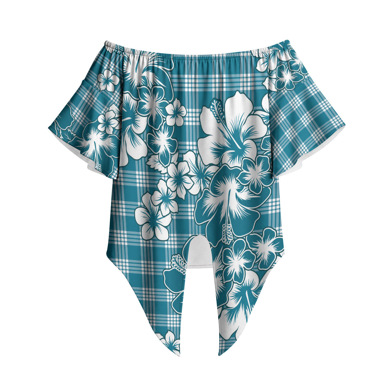 Hibiscus Pakala Ocean Depths Blue Off Shoulder Wrap Waist Top Tropical Floral Stylized LT01 Blue - Polynesian Pride