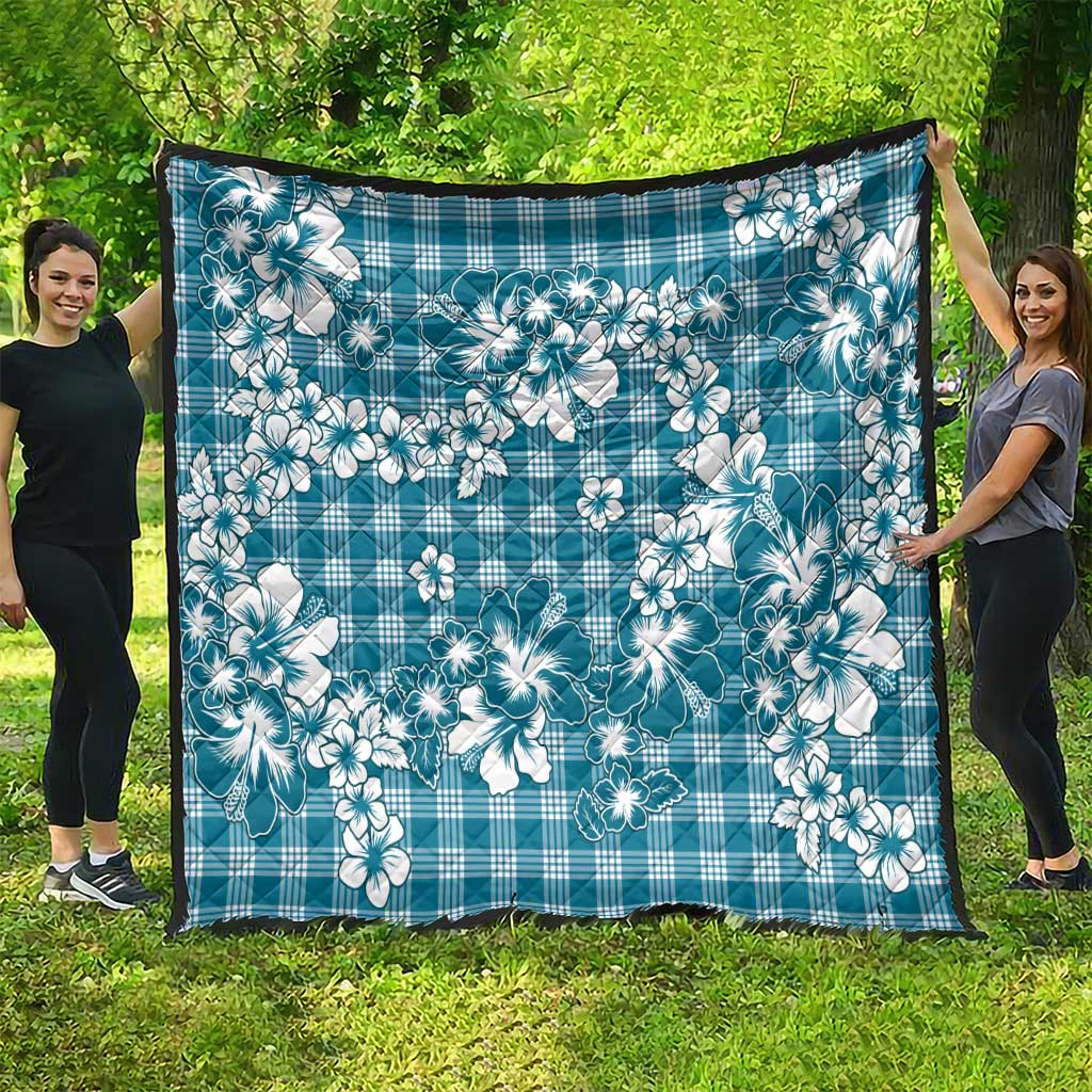 Hibiscus Pakala Ocean Depths Blue Quilt Tropical Floral Stylized - Polynesian Pride