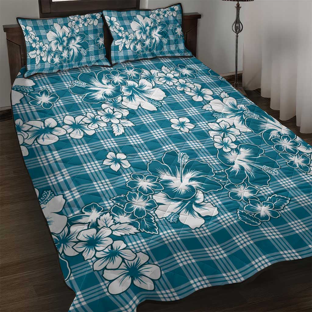 Hibiscus Pakala Ocean Depths Blue Quilt Bed Set Tropical Floral Stylized LT01 Blue - Polynesian Pride