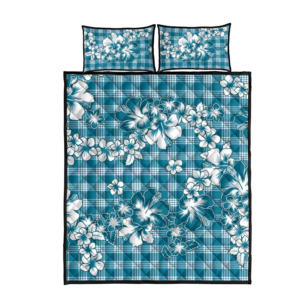 Hibiscus Pakala Ocean Depths Blue Quilt Bed Set Tropical Floral Stylized LT01 - Polynesian Pride