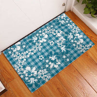 Hibiscus Pakala Ocean Depths Blue Rubber Doormat Tropical Floral Stylized - Polynesian Pride