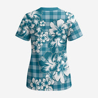 Hibiscus Pakala Ocean Depths Blue Scrub Top Tropical Floral Stylized LT01 - Polynesian Pride