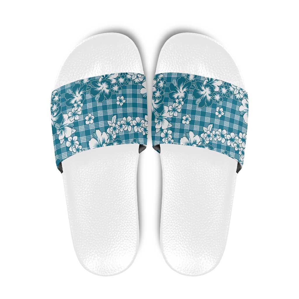Hibiscus Pakala Ocean Depths Blue Slide Sandals Tropical Floral Stylized LT01 Blue - Polynesian Pride